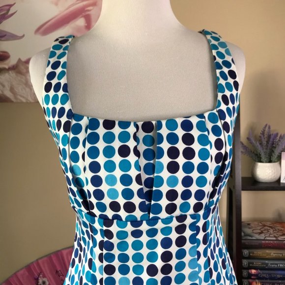 Calvin Klein Blue Polka Dot Fitted Sheath Cocktail Dress - Picture 3 of 12